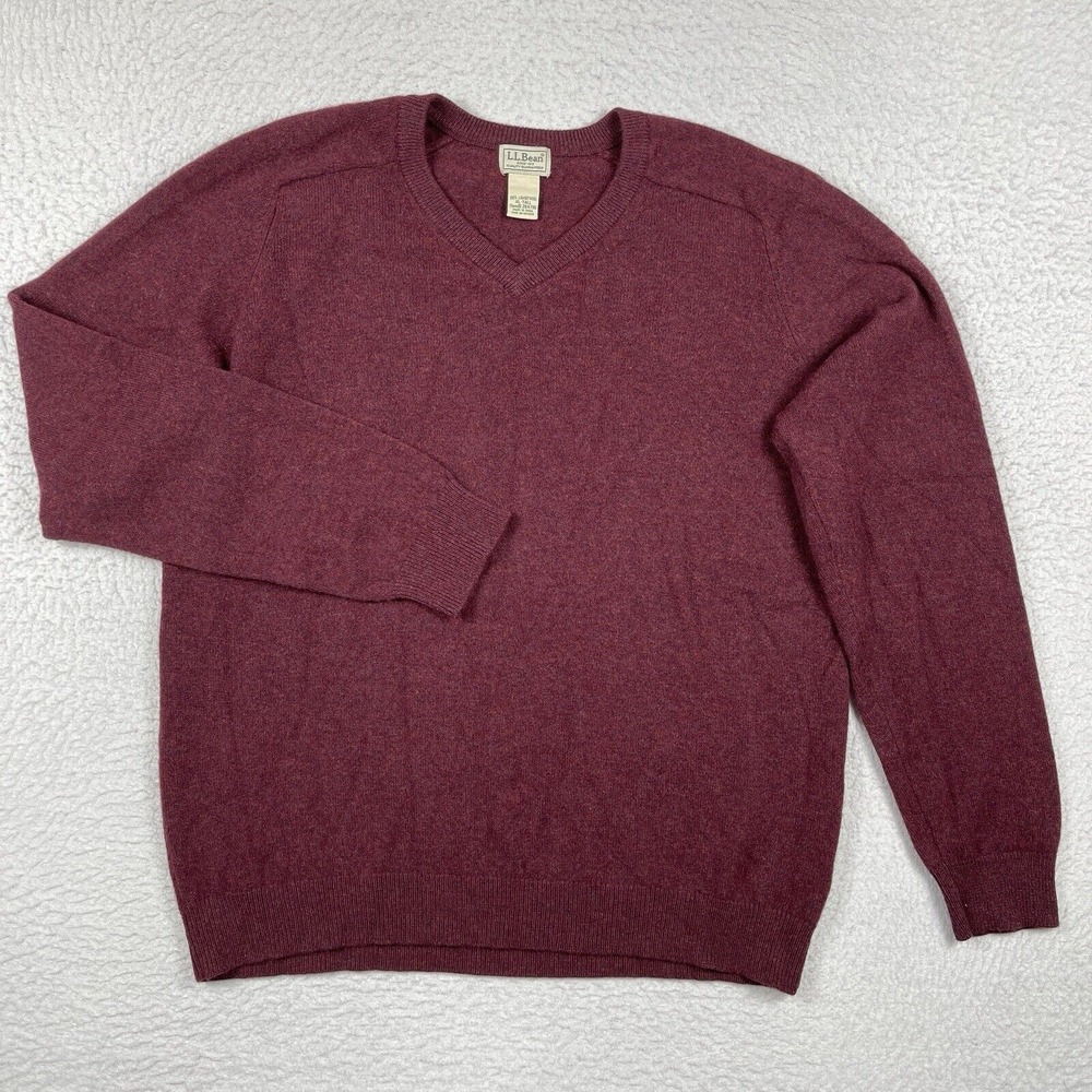 LL Bean Sweater Mens XL Tall Red Lambswool V‎ Neck Preppy Workwear Travel Office